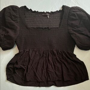 English Factory Chocolate Puff Sleeve Blouse
